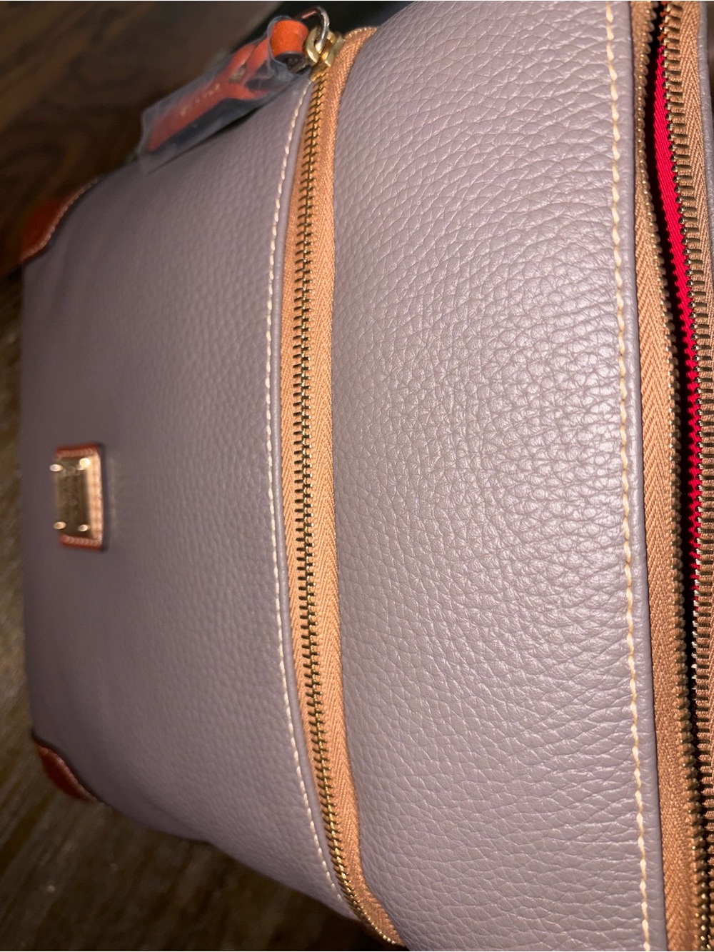 Dooney & Bourke Lavender Pebbled Leather Backpack with Tan Trim